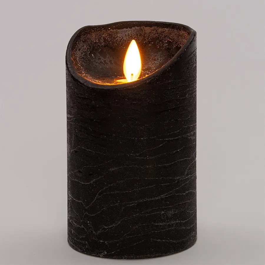 LED Kaars Rustiek 7,5x12,5 cm - Zwart - afbeelding 2