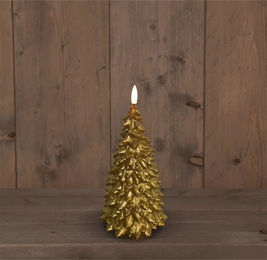 LED Kaars Boompje 9,5x20 cm - Goud - afbeelding 1