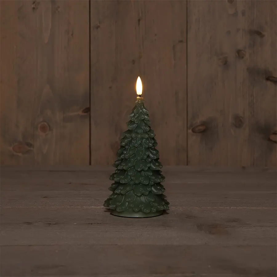 LED Kaars Boompje 9,5x20 cm - Jade Groen - afbeelding 1