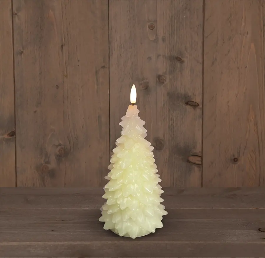 LED Kaars Boompje 9,5x20 cm - Ivoor - afbeelding 1