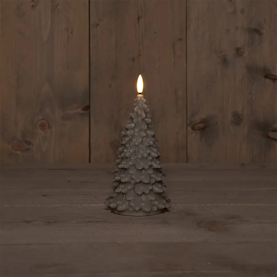 LED Kaars Boompje 9,5x20 cm - Taupe - afbeelding 1
