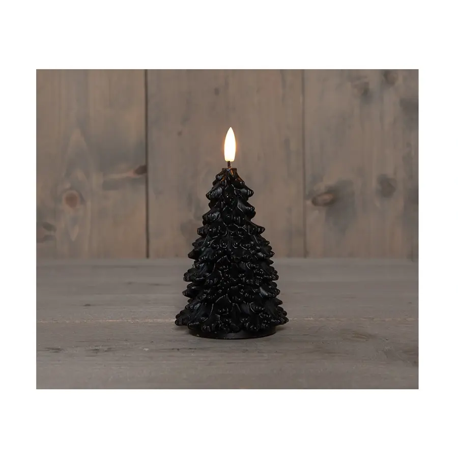 LED Kaars Kerstboom 3D Vlam 8x15 cm - Zwart
