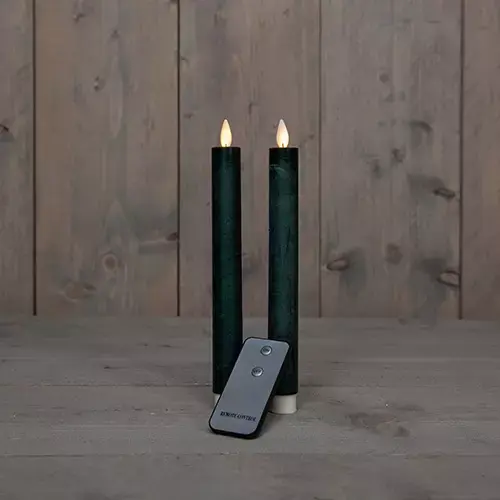 LED Dinerkaarsen Rustiek Antiek groen 23 cm - 2 st.