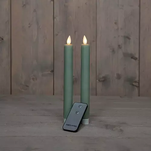 LED Dinerkaarsen Rustiek Jade groen 23 cm - 2 st.