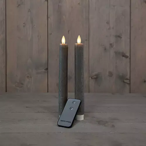 LED Dinerkaarsen Rustiek Grijs 23 cm - 2 st.