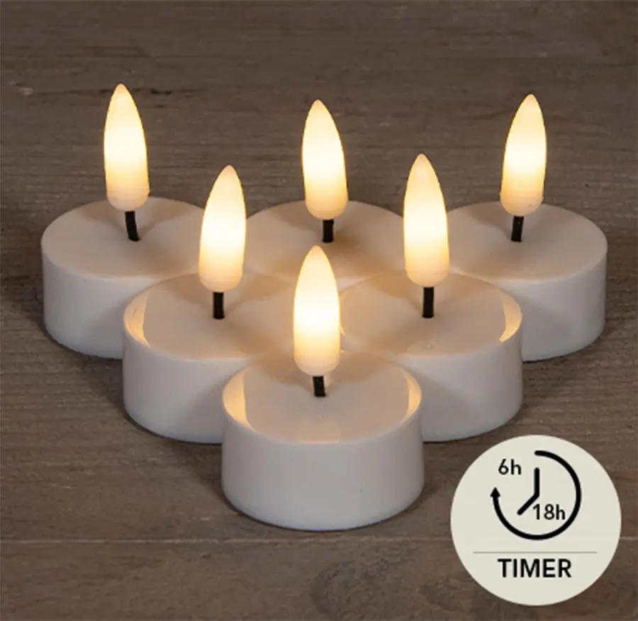 LED Theelicht met Vlameffect - 6 stuks