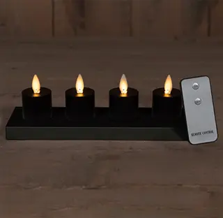 LED Theelicht Oplaadbaar Bewegende Vlam Zwart - 4 st.