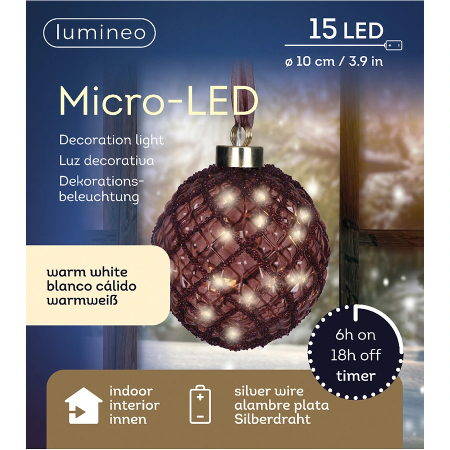 Micro LED Bal Maroon - Ø10 cm - afbeelding 3
