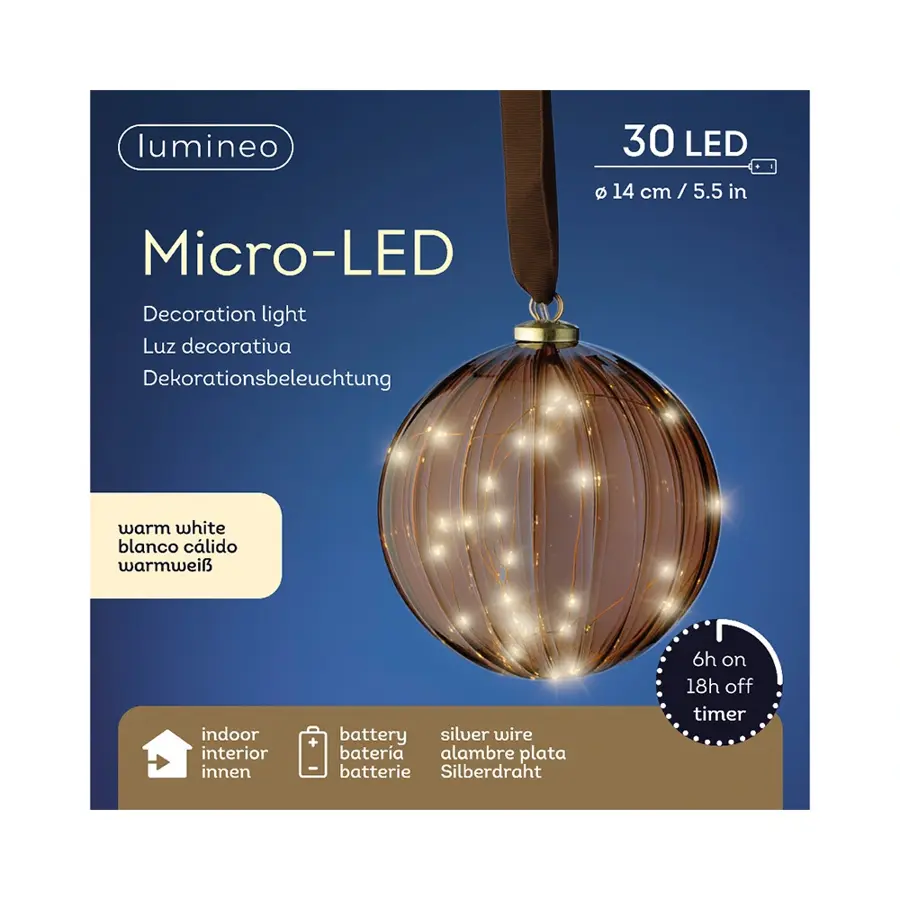 Micro LED Bal Bruin - Ø14 cm - afbeelding 2