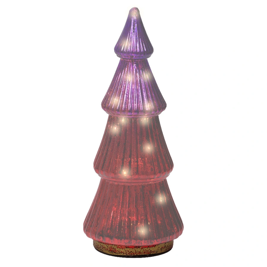 Micro LED Kerstboom Glas Ø11x25 cm - Roze - afbeelding 1