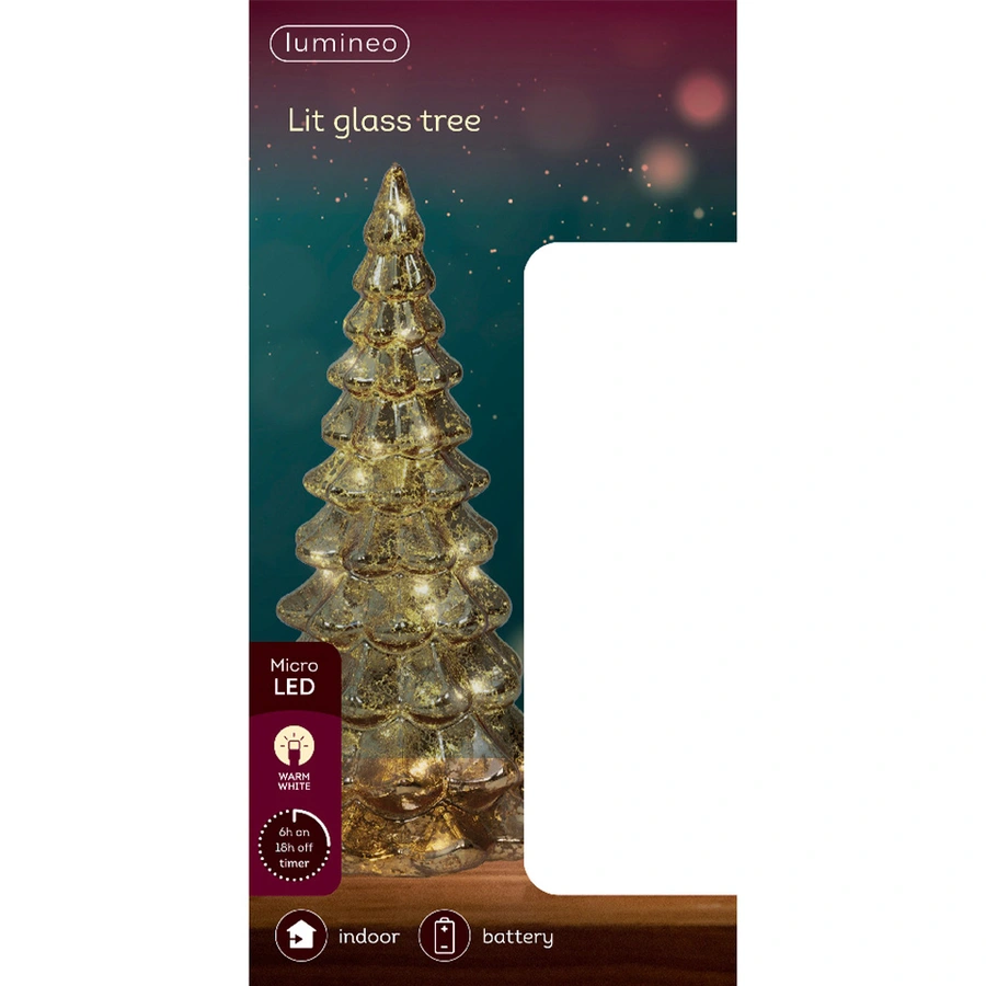 Micro LED Kerstboom Glas Ø10x21 cm - Goud - afbeelding 3