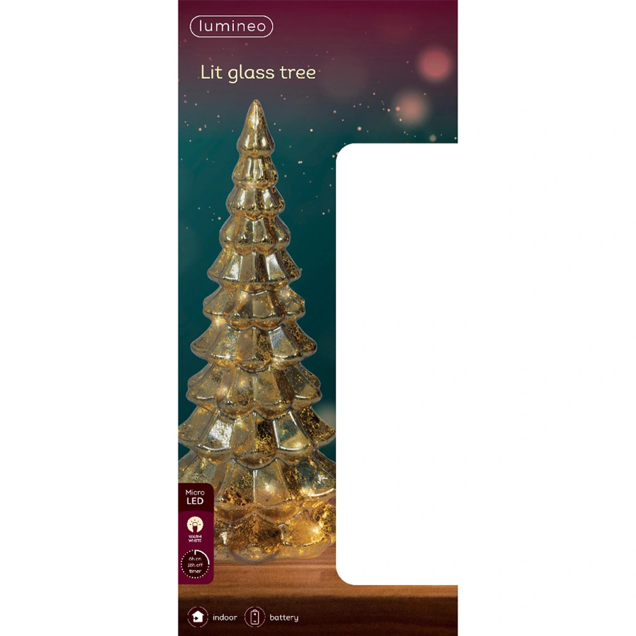 Micro LED Kerstboom Glas Ø14,5x32 cm - Goud - afbeelding 3