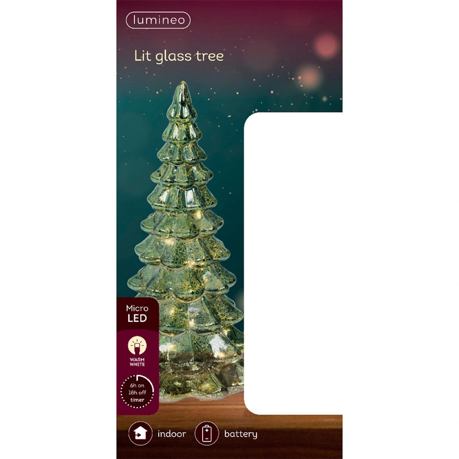 Micro LED Kerstboom Glas Ø10x21 cm - Groen - afbeelding 3