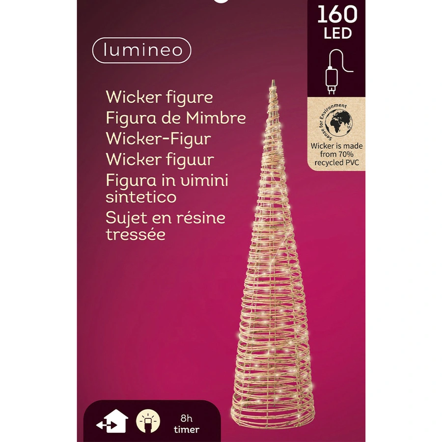 Micro LED Kegel Wicker Naturel - Ø23x90 cm - afbeelding 4