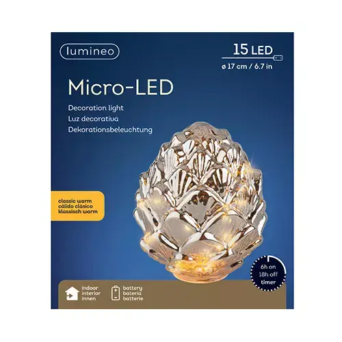 Micro LED Dennenappel Ø17 cm - Rookgrijs - afbeelding 2