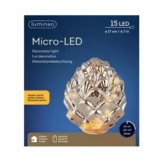 Micro LED Dennenappel Ø17 cm - Rookgrijs - afbeelding 2