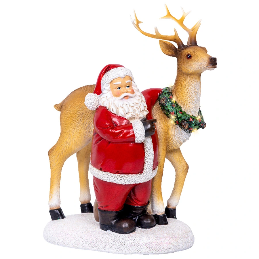 Micro LED Kerstman met Rendier Beeldje - 26 cm