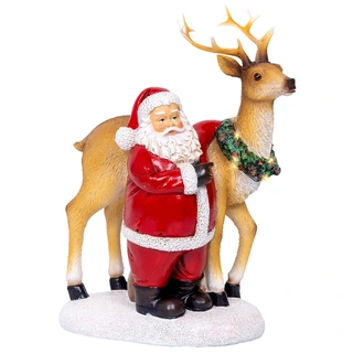 Micro LED Kerstman met Rendier Beeldje - 26 cm