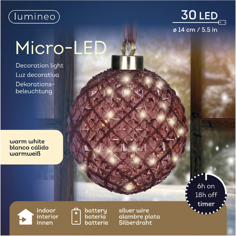 Micro LED Bal Maroon - Ø14 cm - afbeelding 3