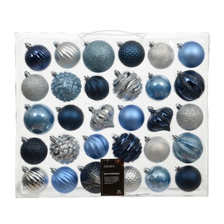 Kerstballen Mixdoos 30 st. Blauw/Zilver