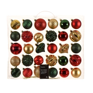 Kerstballen Mixdoos 30 st. Groen/Rood/Goud - afbeelding 1