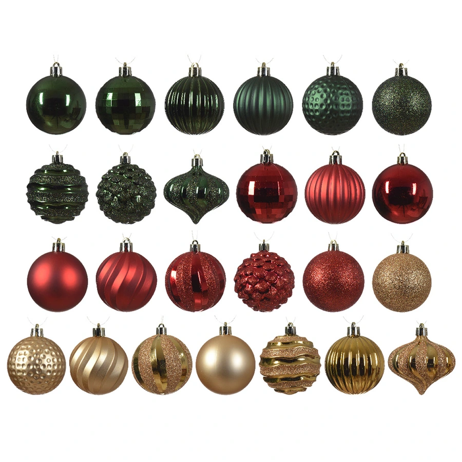 Kerstballen Mixdoos 30 st. Groen/Rood/Goud - afbeelding 2