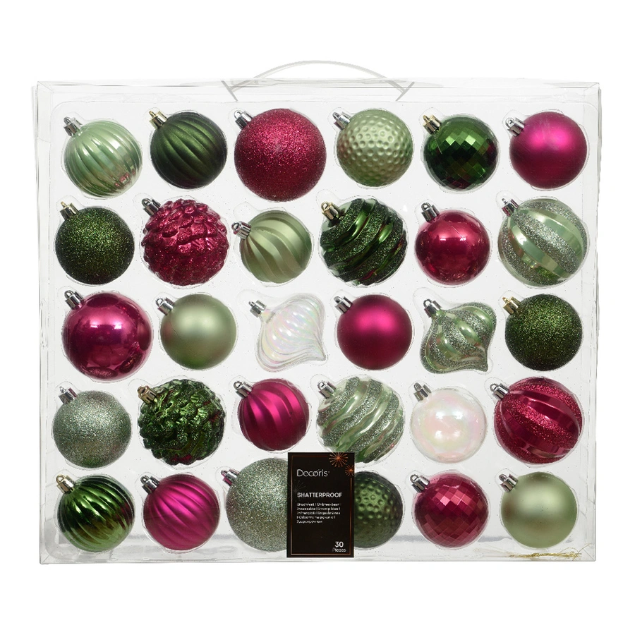 Kerstballen Mixdoos 30 st. Roze/Groen