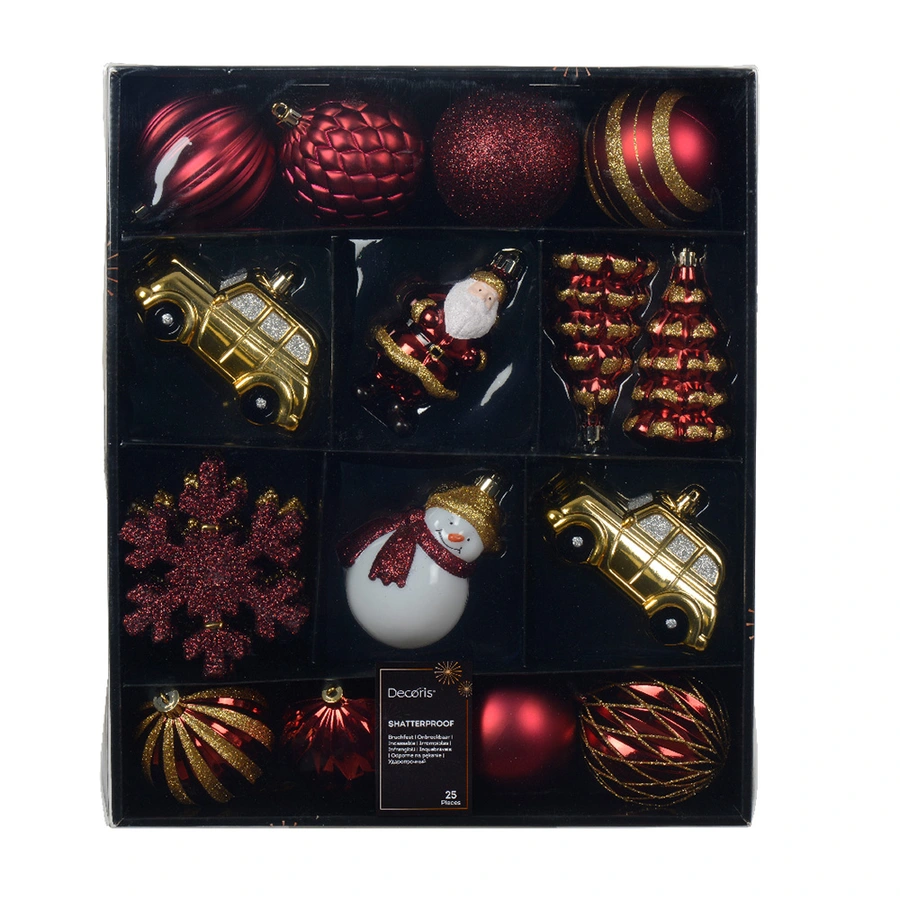 Kerstballen Mixdoos 25 st. - Rood/Goud - afbeelding 1