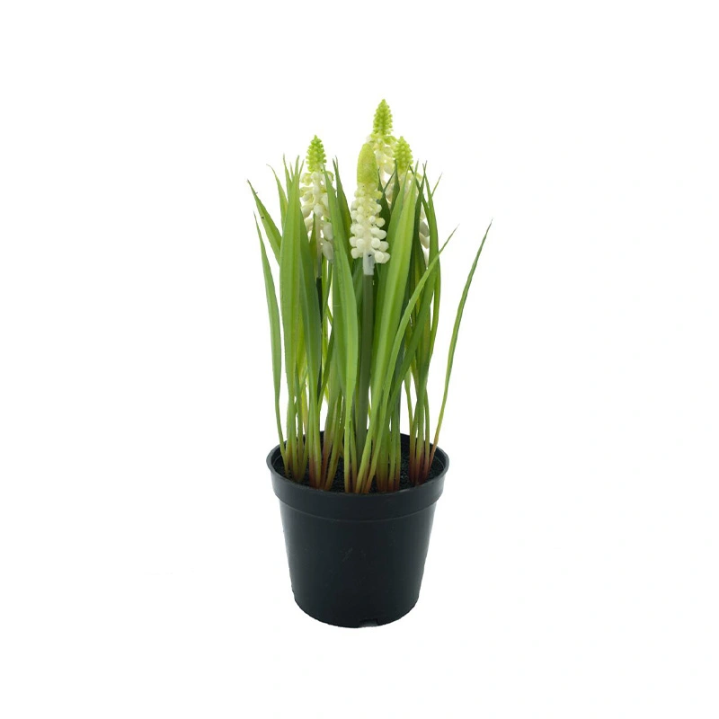 Kunstplant Muscari met Gras in Pot Crème - 23 cm