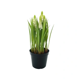 Kunstplant Muscari met Gras in Pot Crème - 23 cm