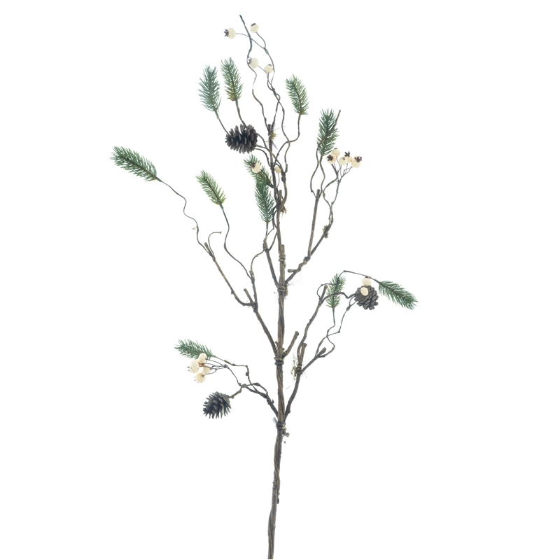 Kunsttak Needle Pine Spray With Berry Crème - 100 cm