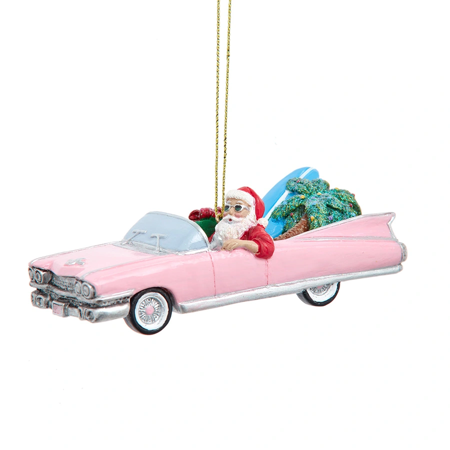 Kurt S. Adler Ornament Kerstman in Roze Auto - 4 cm