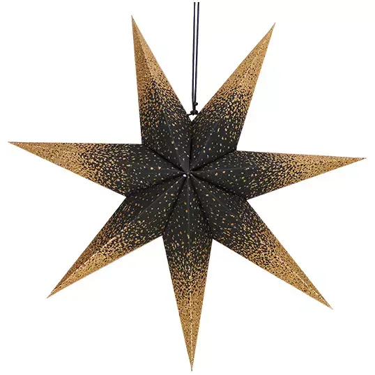 Papier Ster Zwart 60 cm - Goud Glitter