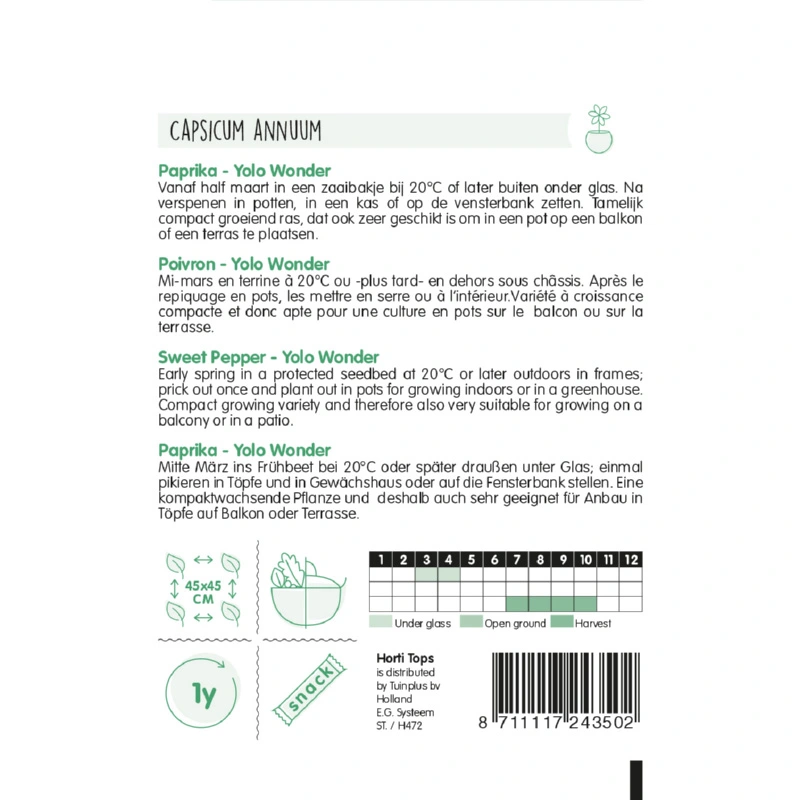 Horti Tops Paprika Yolo Wonder - afbeelding 2