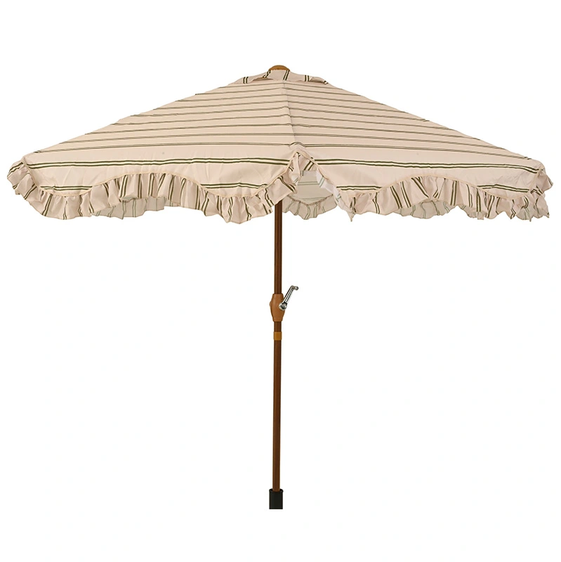 Decoris Parasol Franje Streep Beige - Ø220 cm - afbeelding 1