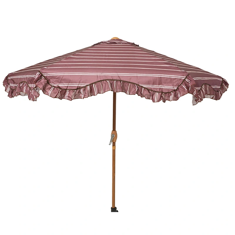 Decoris Parasol Franje Streep Maroon - Ø220 cm - afbeelding 1