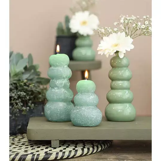 Pebble Candle D7xH15 cm - Groen - afbeelding 2