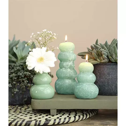 Pebble Candle D7xH9,5 cm - Groen - afbeelding 2