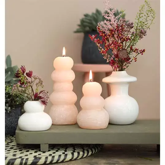 Pebble Candle D7xH9,5 cm - Wit Roze - afbeelding 2