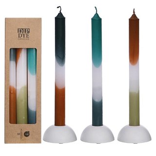 Dip Dye Candles Set 3 st. - Petrol/Olive - afbeelding 1