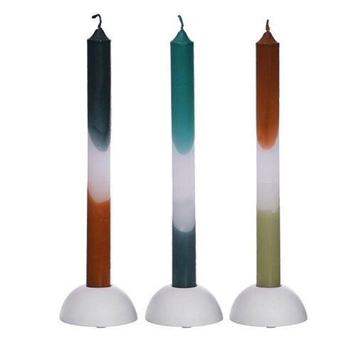 Dip Dye Candles Set 3 st. - Petrol/Olive - afbeelding 2