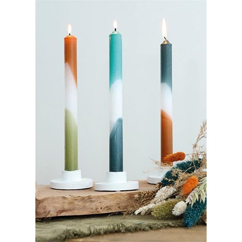 Dip Dye Candles Set 3 st. - Petrol/Olive - afbeelding 3