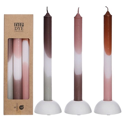 Dip Dye Candles Set 3 st. - Pink/Olive - afbeelding 1
