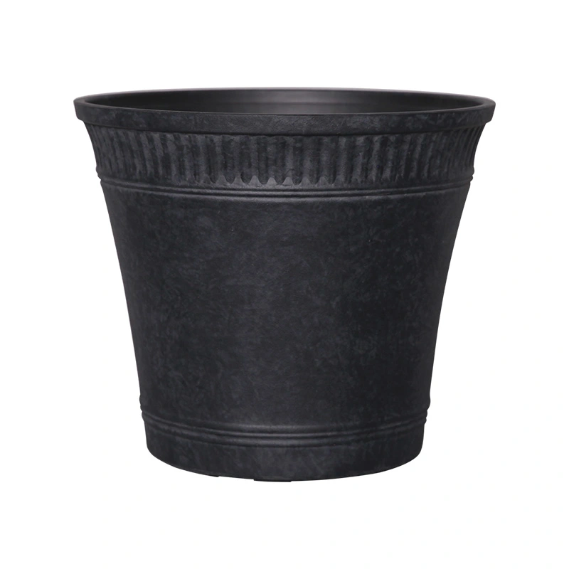 Kunststof Bloempot Rib Rond Charcoal Black - Ø44x38 cm