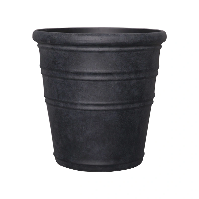 Kunststof Bloempot Rib Double Charcoal Black - Ø46x46 cm