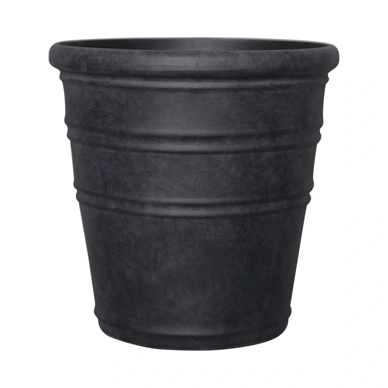 Kunststof Bloempot Rib Double Charcoal Black - Ø55x55 cm