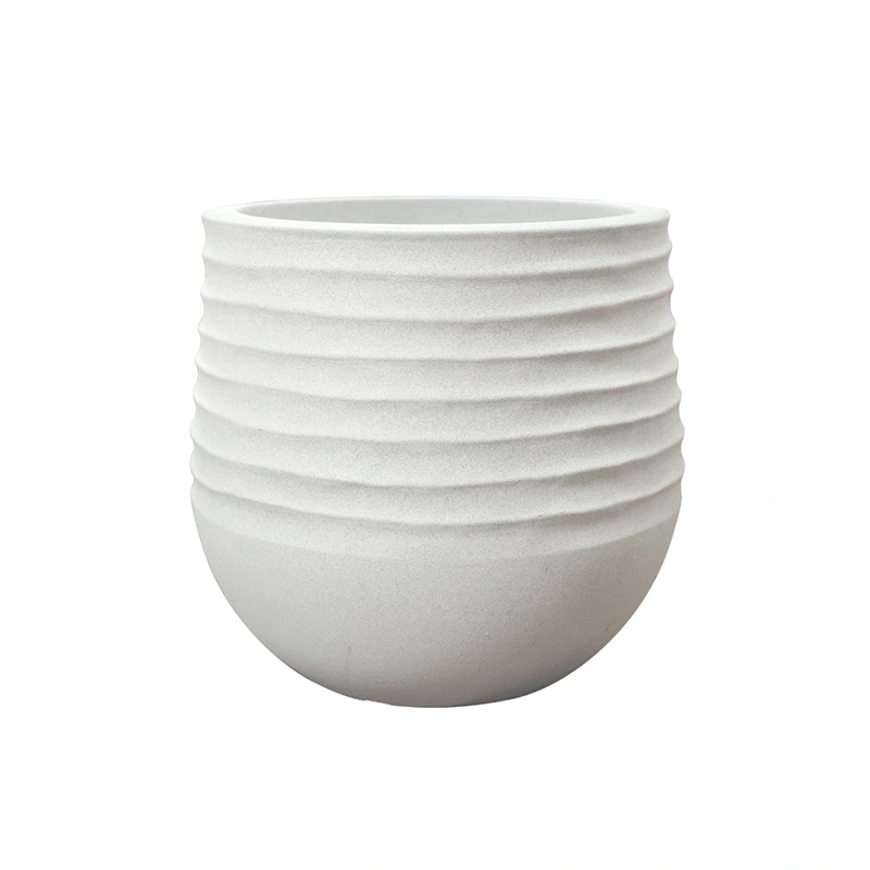 Kunststof Bloempot Rib Rond Chalk Beige - Ø40x37 cm