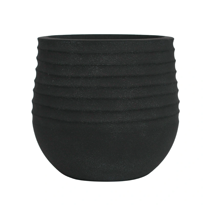 Kunststof Bloempot Rib Rond Coal Black - Ø53x49 cm
