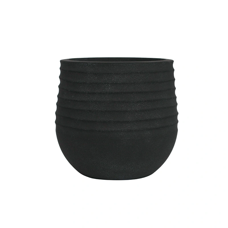 Kunststof Bloempot Rib Rond Coal Black - Ø30x27 cm