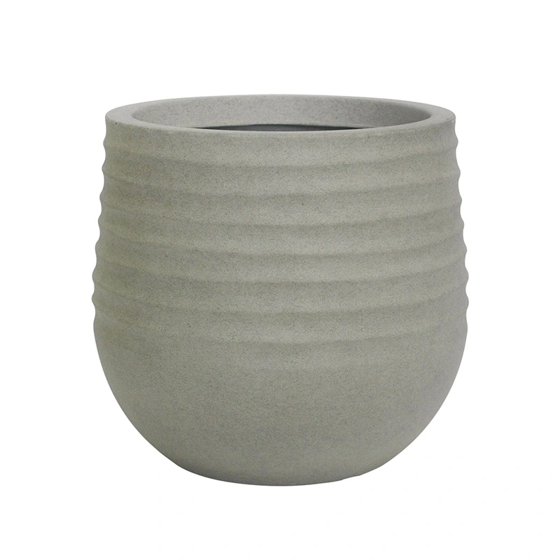 Kunststof Bloempot Rib Rond Cement Grey - Ø53x49 cm
